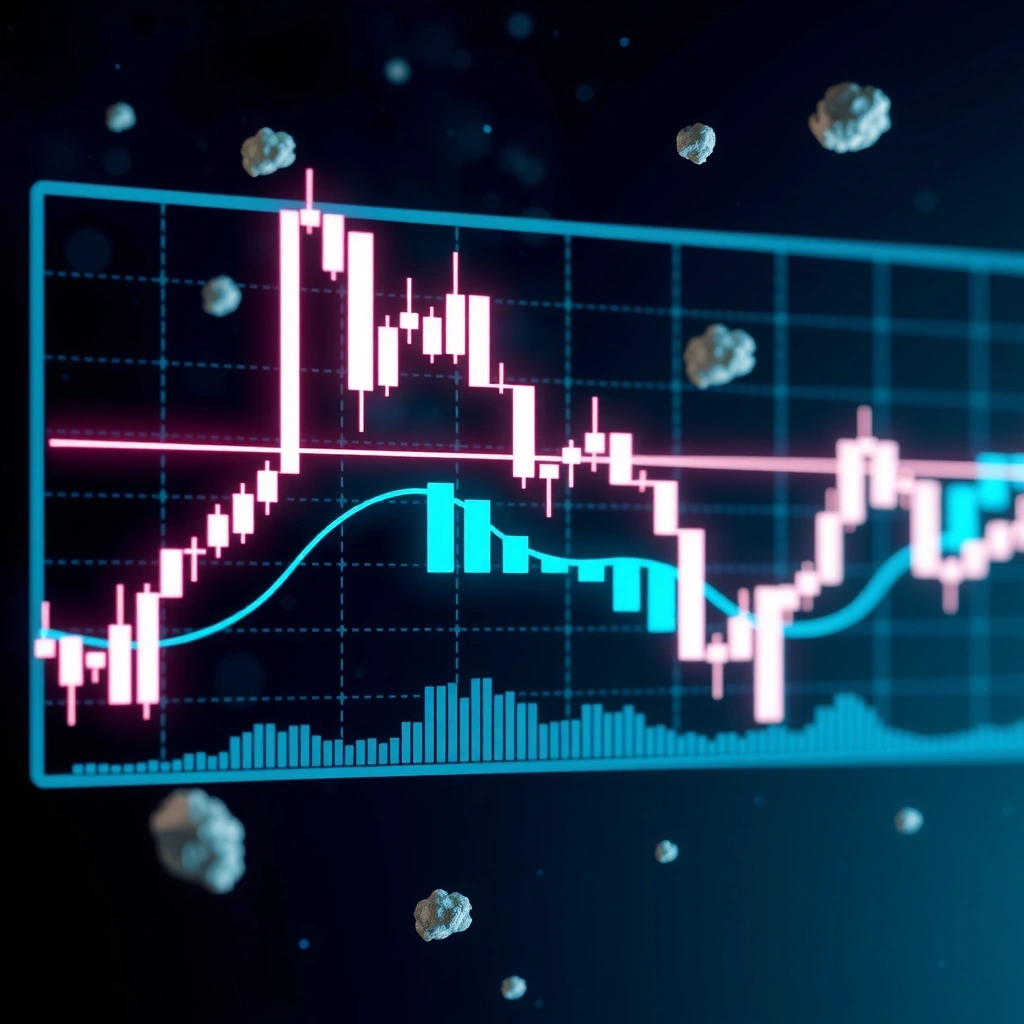 Gráficos de trading con velas japonesas en interface espacial